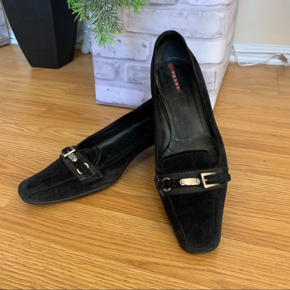 PRADA Suede Kitten Heel Square Toe
